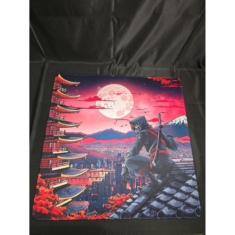 Crimson Shadow Premium Gaming Mouse Pad Red Ninja Pagoda 19.5x19.5
